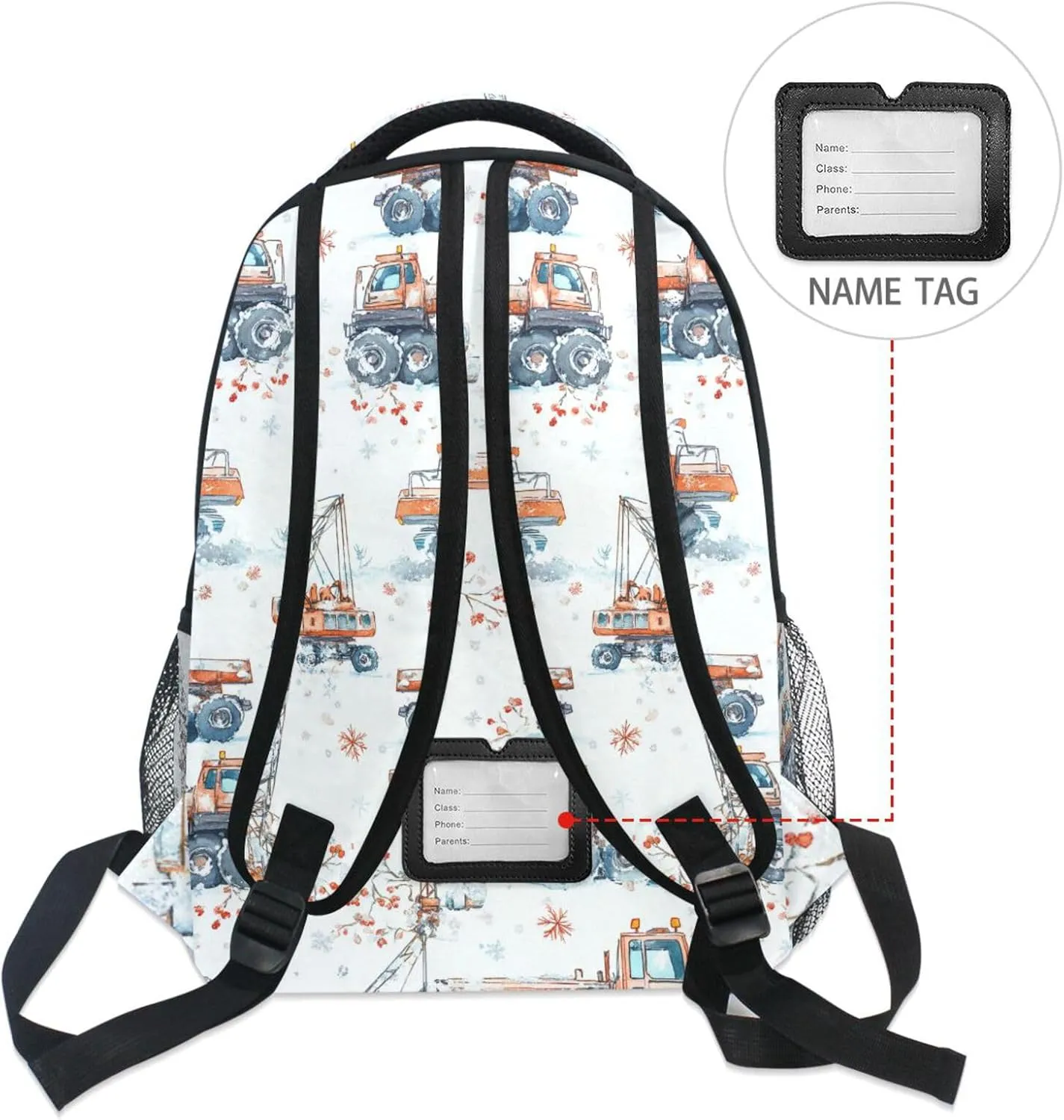 Backpack for Teacher Nurse Waterproof Personal Backpack with Chest Strap for Business Work College Travel Trip Construction Truck Cartoon Tower Crane Snowflake