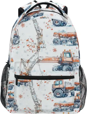 Backpack for Teacher Nurse Waterproof Personal Backpack with Chest Strap for Business Work College Travel Trip Construction Truck Cartoon Tower Crane Snowflake