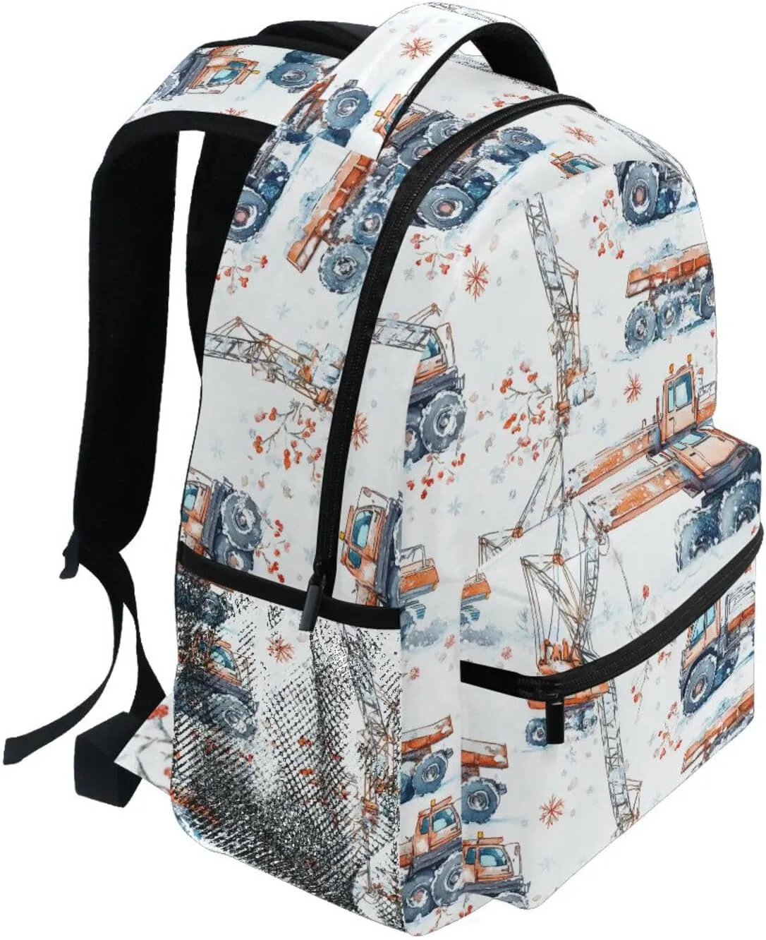 Backpack for Teacher Nurse Waterproof Personal Backpack with Chest Strap for Business Work College Travel Trip Construction Truck Cartoon Tower Crane Snowflake