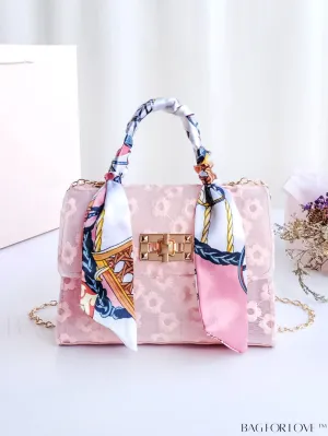 BagForLove - Floral Embroidered Chain Bag with Mini Twilly Scarf Accent