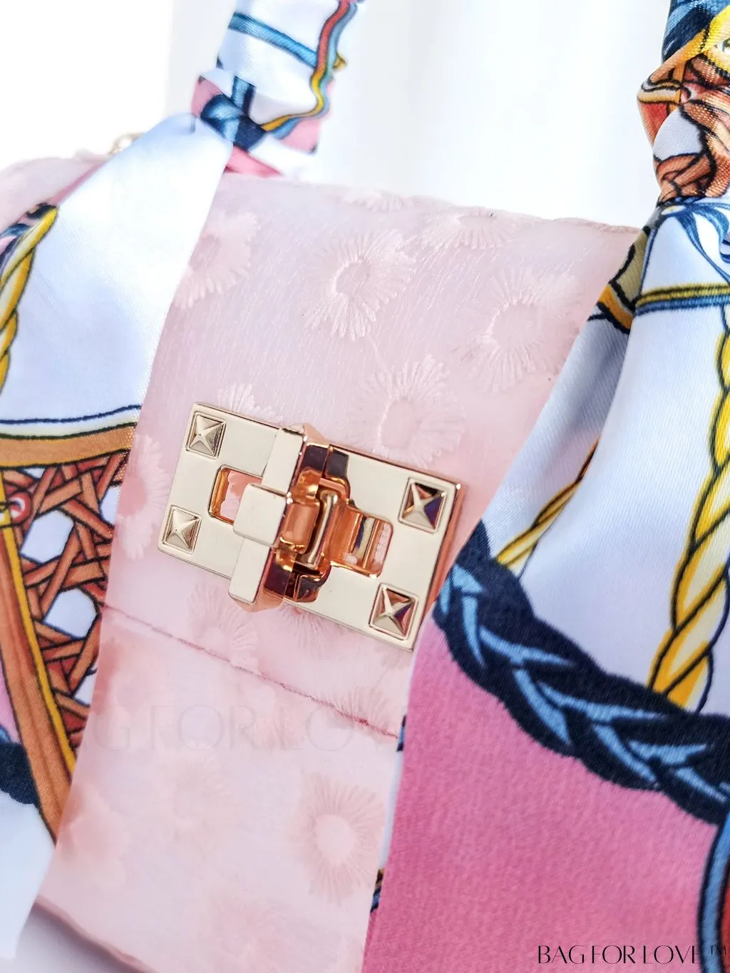 BagForLove - Floral Embroidered Chain Bag with Mini Twilly Scarf Accent