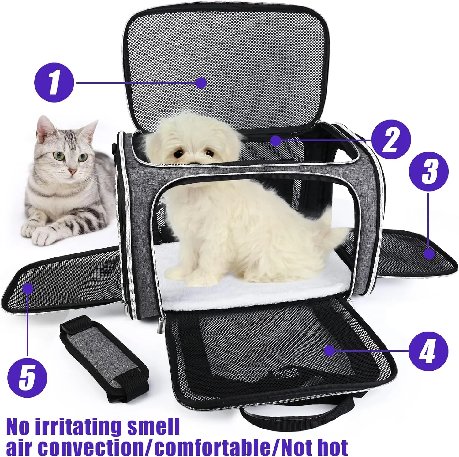 BAGLHER Pet Travel Carrier, Cat Carriers Dog Carrier for Small Medium Cats Dogs Puppies, Airline Approved Small Dog Carrier Soft Sided, Collapsible Puppy Carrier. Grey