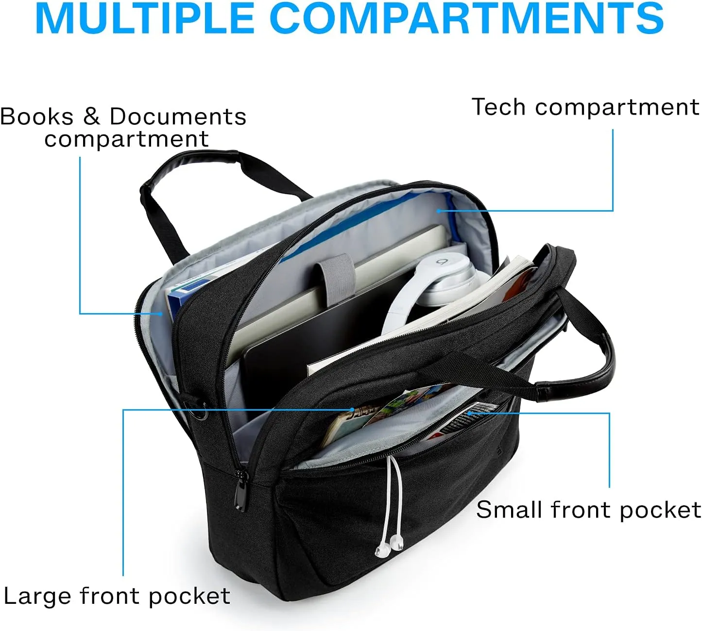 BAGSMART Laptop Bag, 15.6 Inch Briefcase Men, Lockable Computer Bag Work Bag, Water-Repellent Shoulder Messenger Bag Travel Office Business, Black