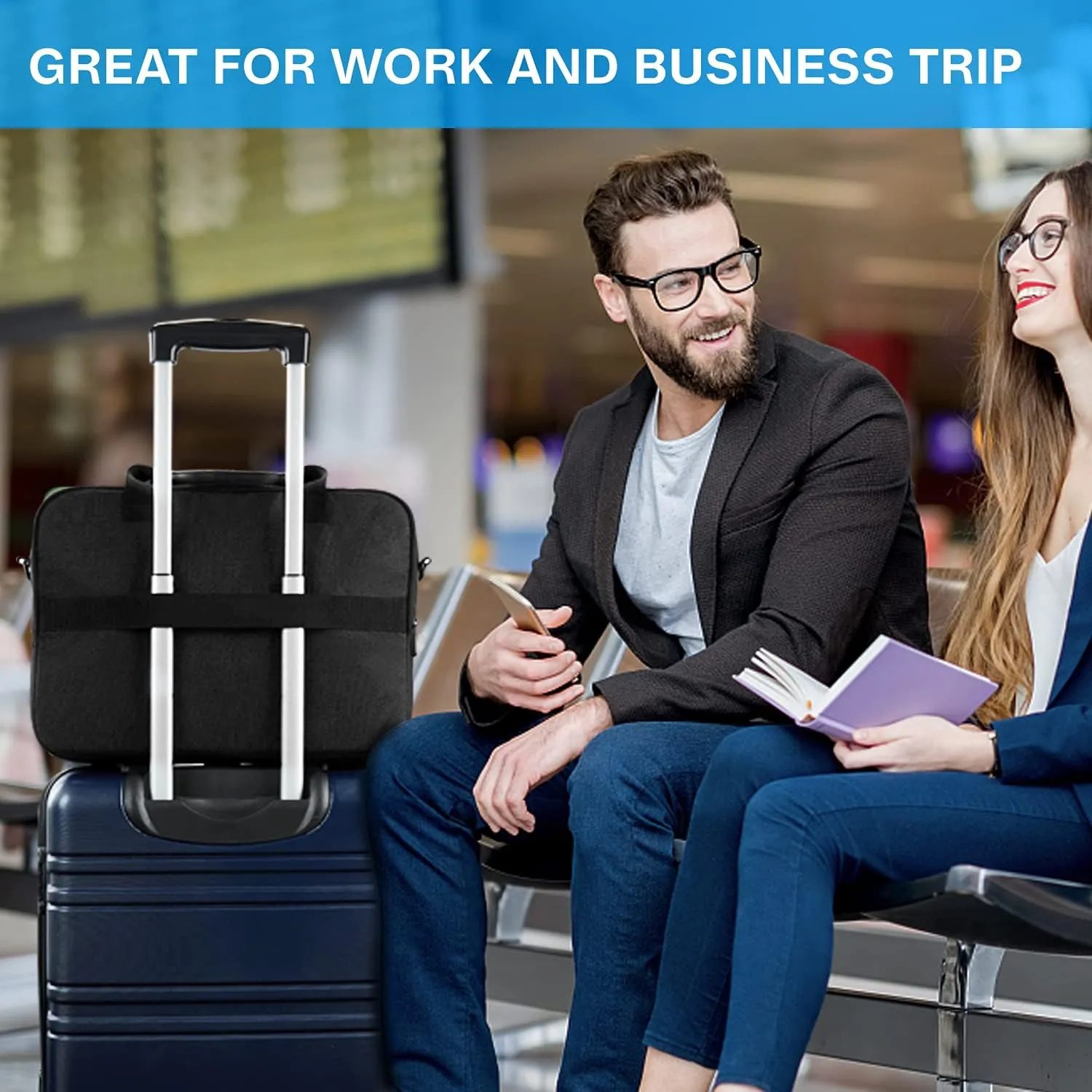 BAGSMART Laptop Bag, 15.6 Inch Briefcase Men, Lockable Computer Bag Work Bag, Water-Repellent Shoulder Messenger Bag Travel Office Business, Black