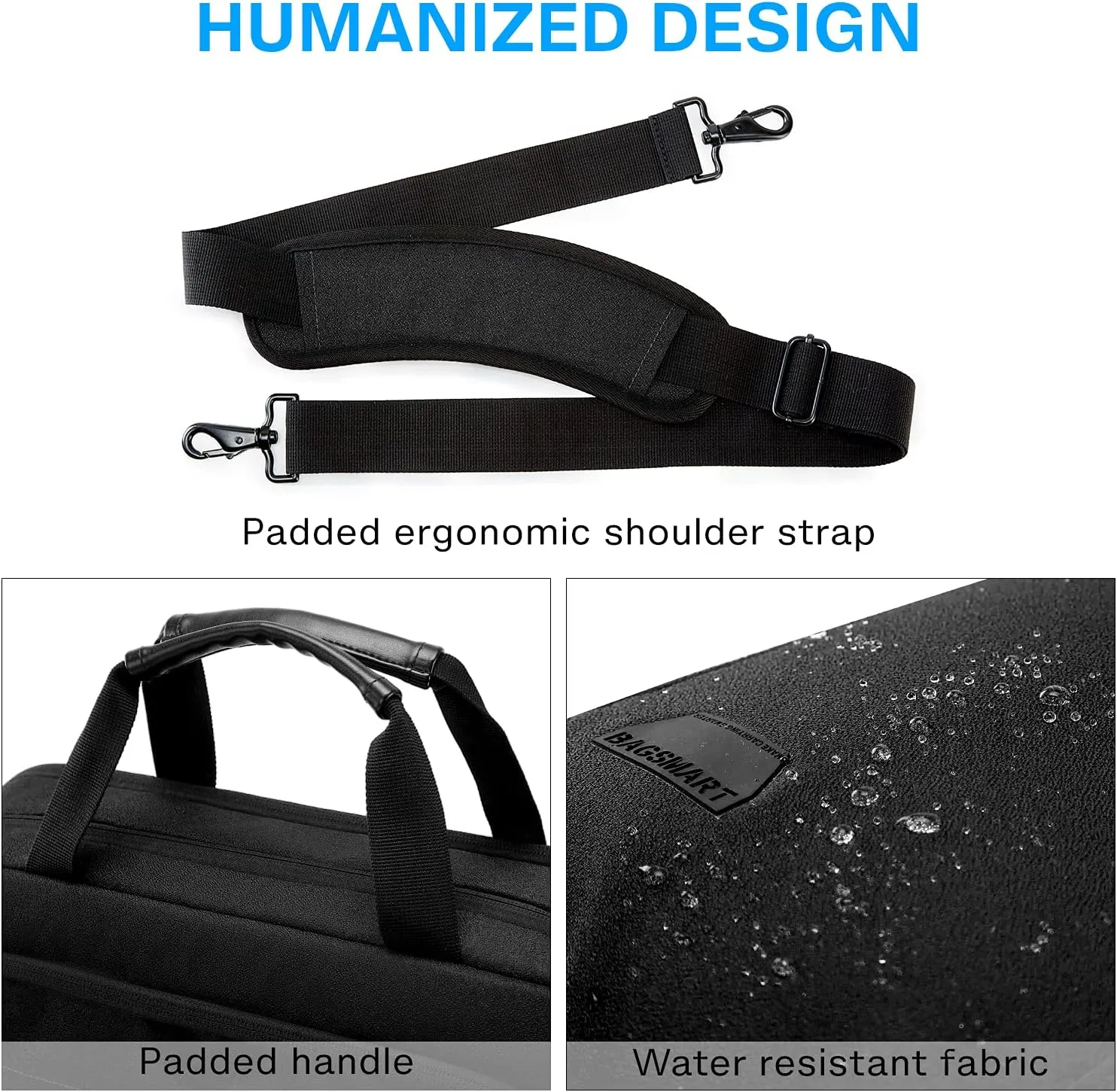 BAGSMART Laptop Bag, 15.6 Inch Briefcase Men, Lockable Computer Bag Work Bag, Water-Repellent Shoulder Messenger Bag Travel Office Business, Black