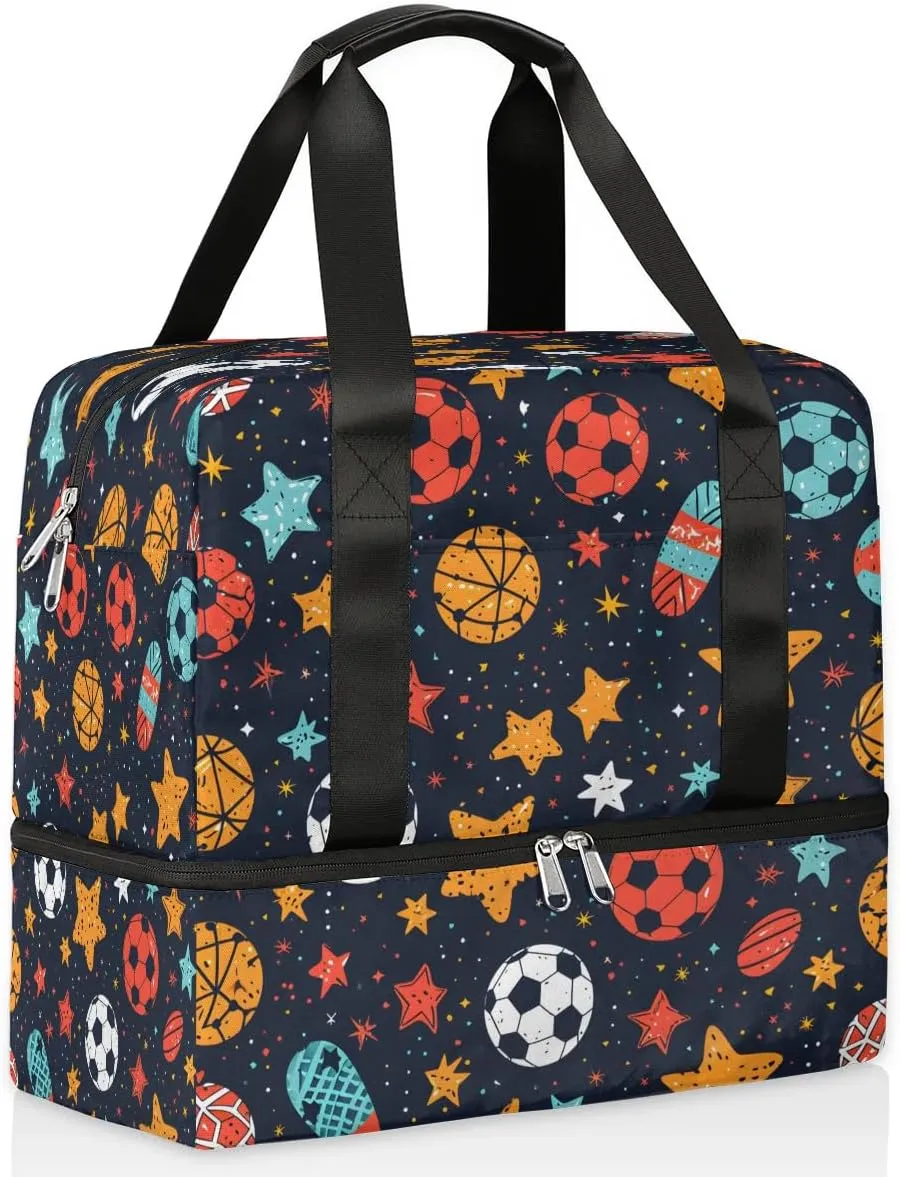 Ball Pattern Travel Duffel Bag Dry Wet Separated Sports Tote Travel Duffle Bag Gym Workout Bag Women Travel Duffel Bag for Women, Travel, Gym, Work