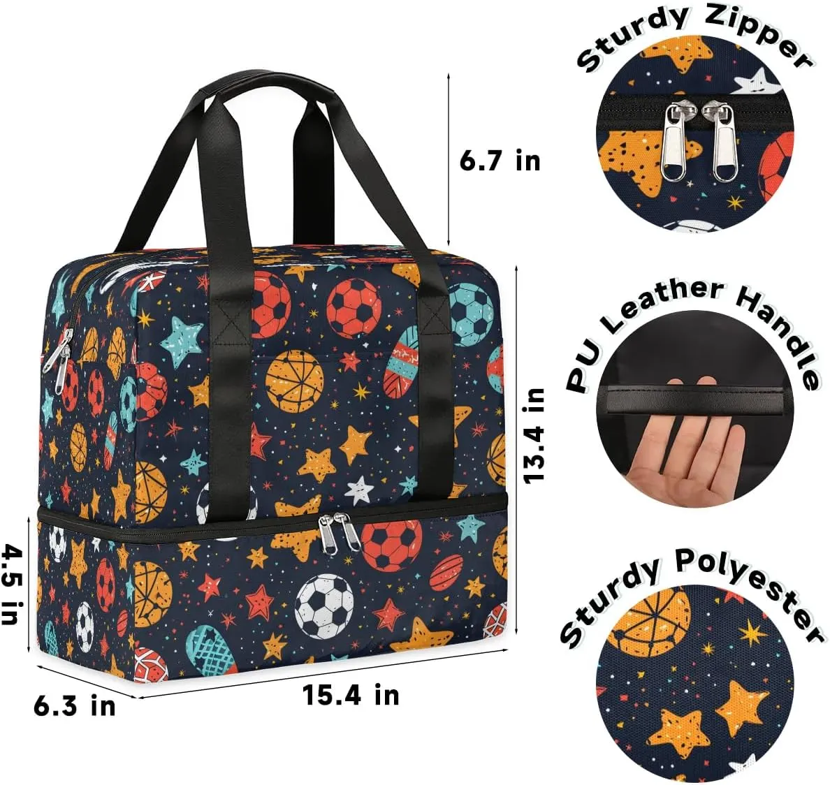 Ball Pattern Travel Duffel Bag Dry Wet Separated Sports Tote Travel Duffle Bag Gym Workout Bag Women Travel Duffel Bag for Women, Travel, Gym, Work