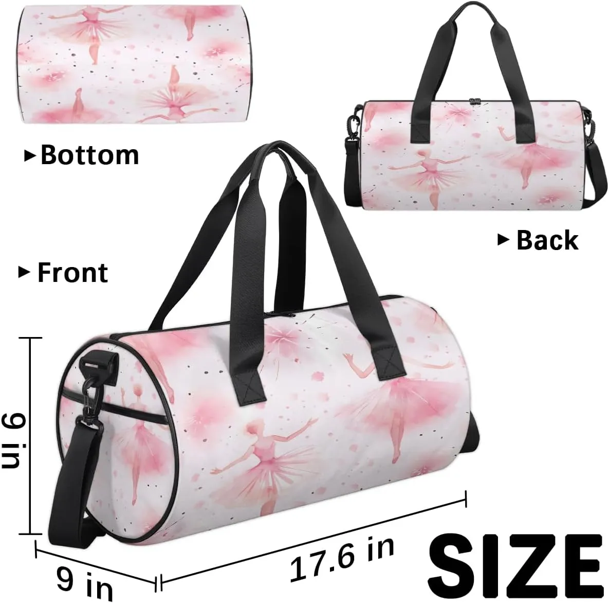 Ballet Watercolor Gym Bag for Women Men Lightweight Weekender Travel Bag Stylish Duffle Bag for Gym Travel Overnight Carry On
