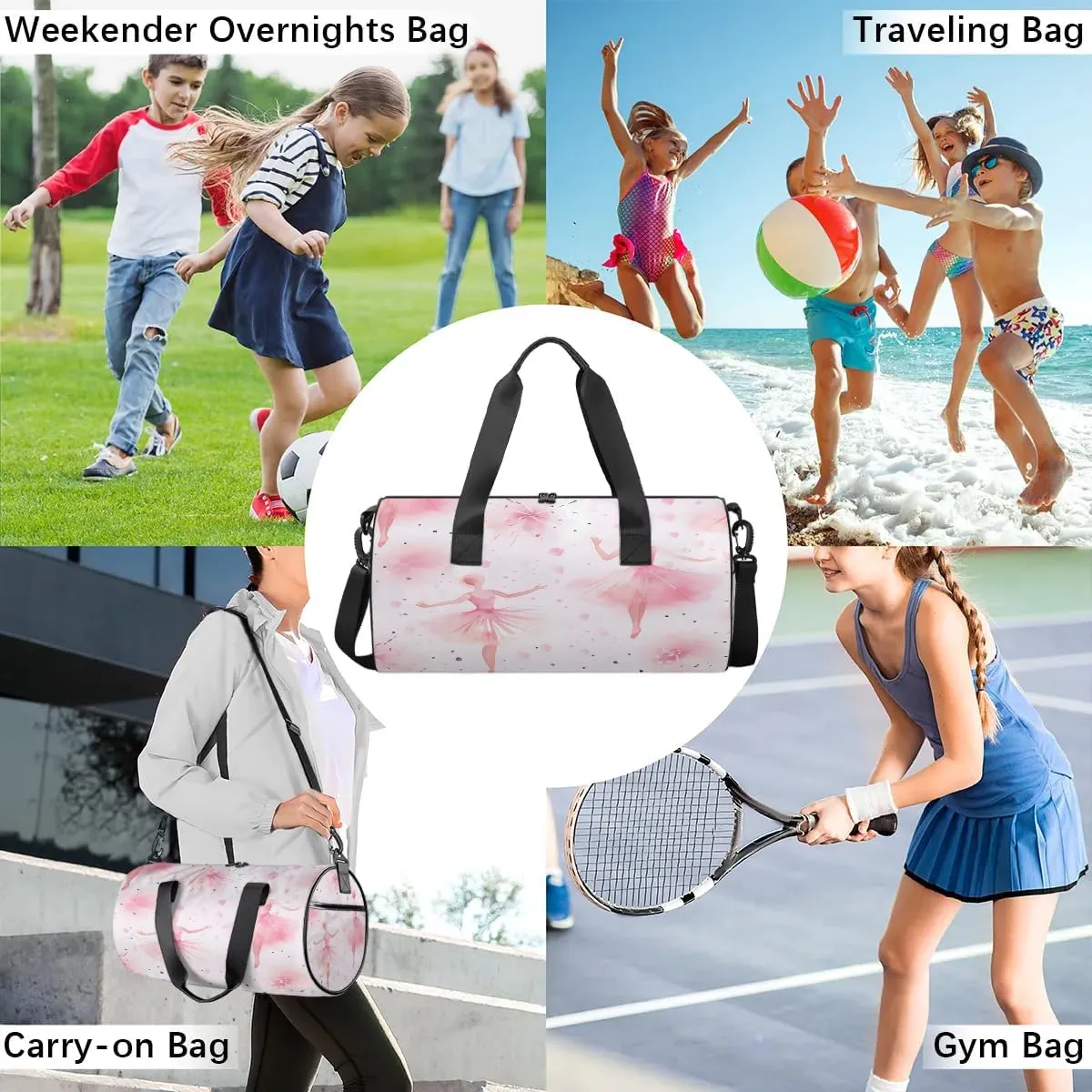 Ballet Watercolor Gym Bag for Women Men Lightweight Weekender Travel Bag Stylish Duffle Bag for Gym Travel Overnight Carry On