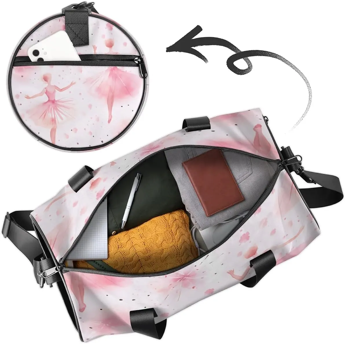 Ballet Watercolor Gym Bag for Women Men Lightweight Weekender Travel Bag Stylish Duffle Bag for Gym Travel Overnight Carry On