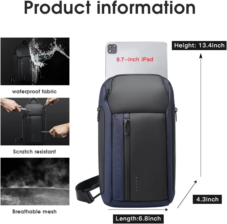BANGE Sling Bag, Waterproof Men's Chest Bag Shoulder bags Crossbody Sling Backpack for Men……