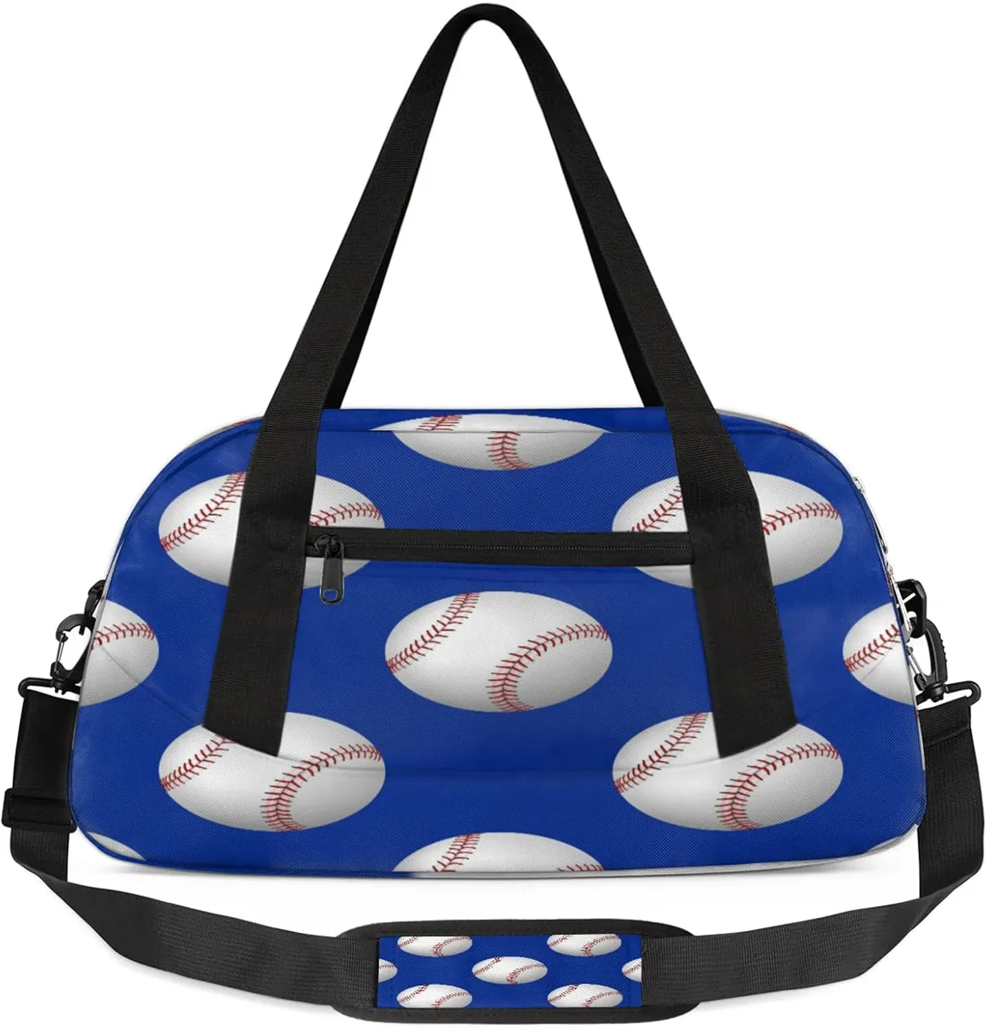 Baseball Pattern Kids Duffel Bag Lightweight Waterproof Sports Gym Bag with Front Zipper Pocket Foldable Weekender Overnight Bag for School Practice Gymnastic Ballet