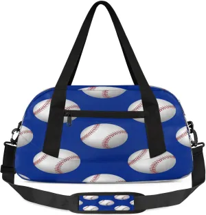 Baseball Pattern Kids Duffel Bag Lightweight Waterproof Sports Gym Bag with Front Zipper Pocket Foldable Weekender Overnight Bag for School Practice Gymnastic Ballet