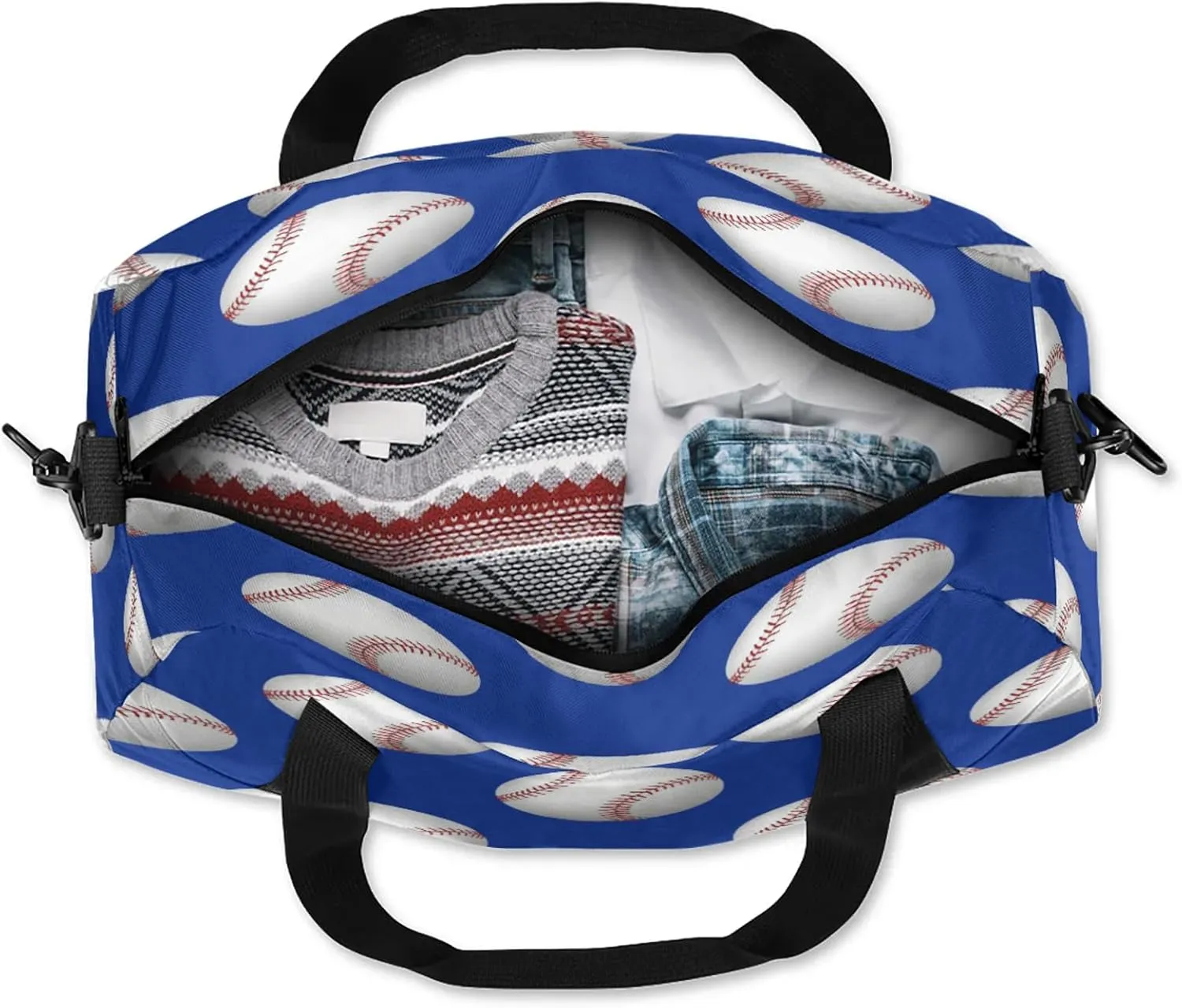Baseball Pattern Kids Duffel Bag Lightweight Waterproof Sports Gym Bag with Front Zipper Pocket Foldable Weekender Overnight Bag for School Practice Gymnastic Ballet
