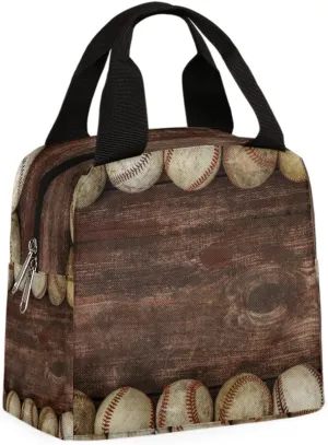 Baseball Wood Plank Lunchbag Lunchbox Retro Fashion Lunch Tote Bag Loncheras Para Mujer Ladies Lunch Bags for Work Insulated Adult Thermal Cooler Lunch Bag for Work