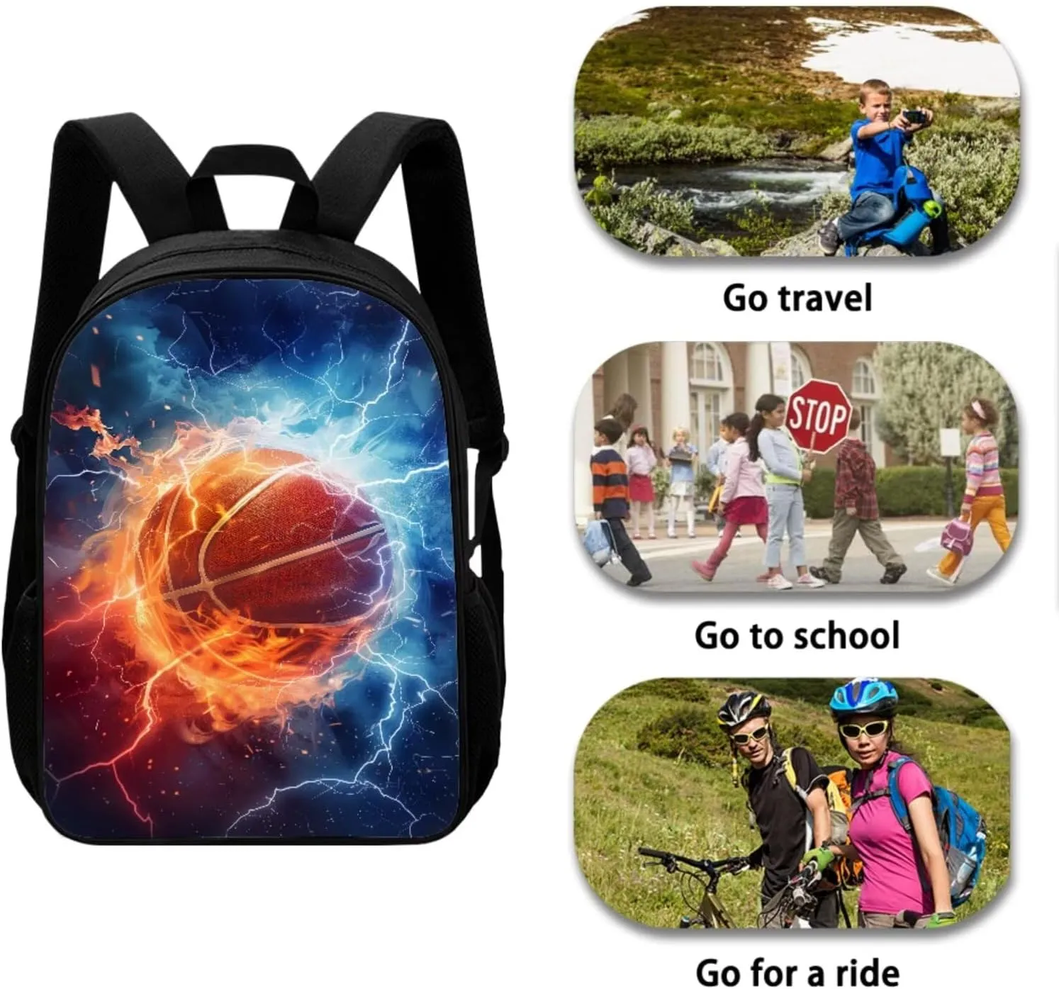 Basketball Graphic Lightweight Backpack for Kids 5-7 11-13, School Sports Backpack with Lunch Box Pencil Case Cup Sleeve for Boys 4 in 1 Schoolbag Elementary Large Capacity Book Bag