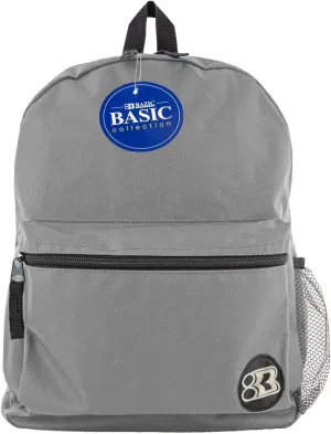 BAZIC School Backpack 16" Gray, Lightweight School Bag Padded Back & Adjustable Strap for Students, Travel Bag Fit A4 Notebook, 2-Pack