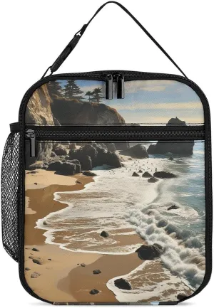 Beach On The Pacific Coast Lunch Bag Women Lunch Box for Men Women Reusable Lunch Tote Bag Leakproof Cooler Bag Large Capacity Insulated Cooler Lunch Container for Work Office Picnic Travel