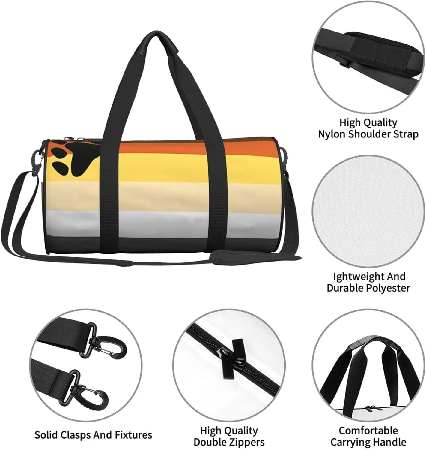 Bear Brotherhood Pride Flag Round Travel Duffel Bag Large Capacity Gym Sports Bags for Hiking Vacation Trips