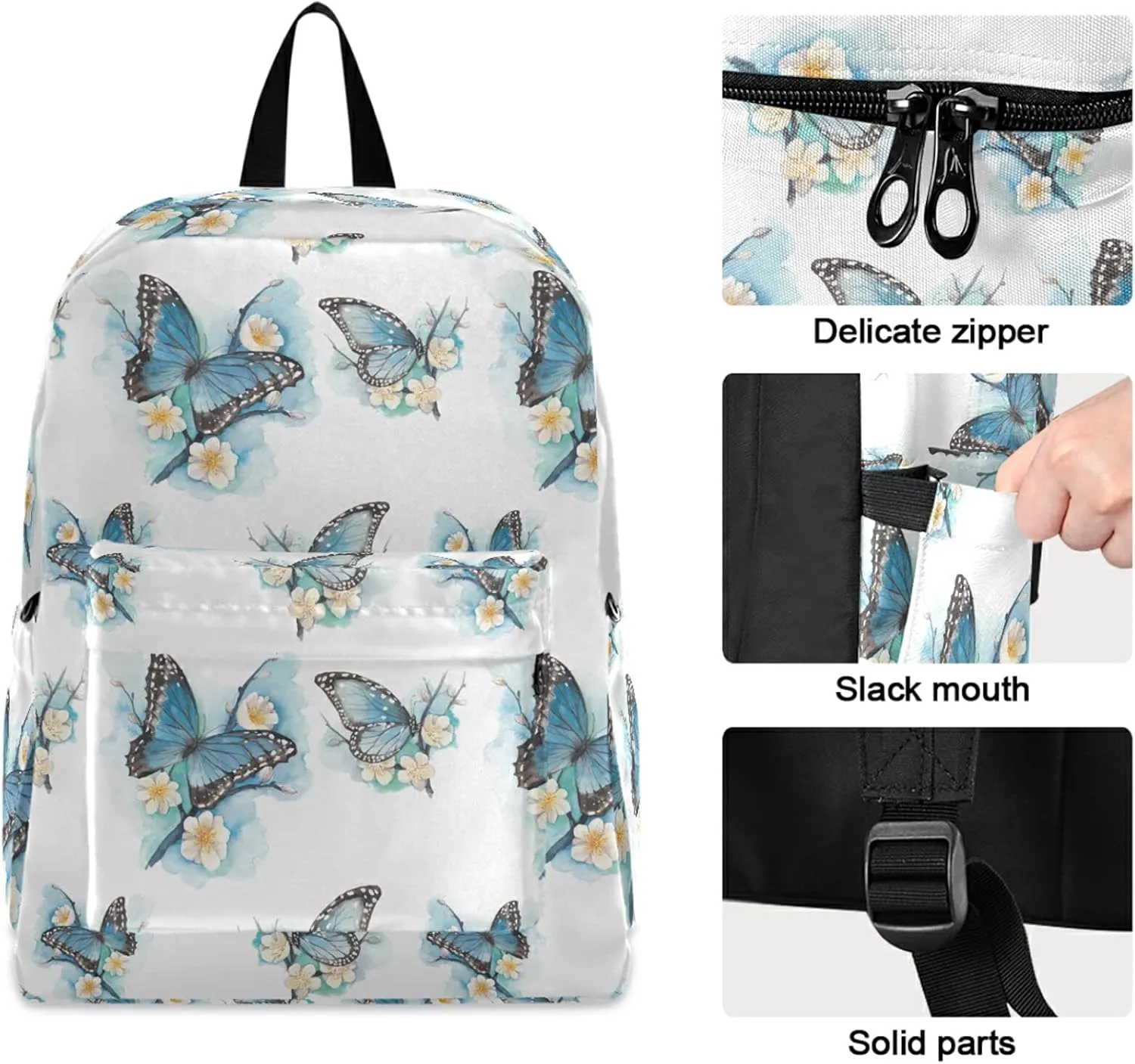 Beautiful Blue Butterfly Flowers Polyester Computer Backpack Large Daypack for Business Sport Travel School Bookbags