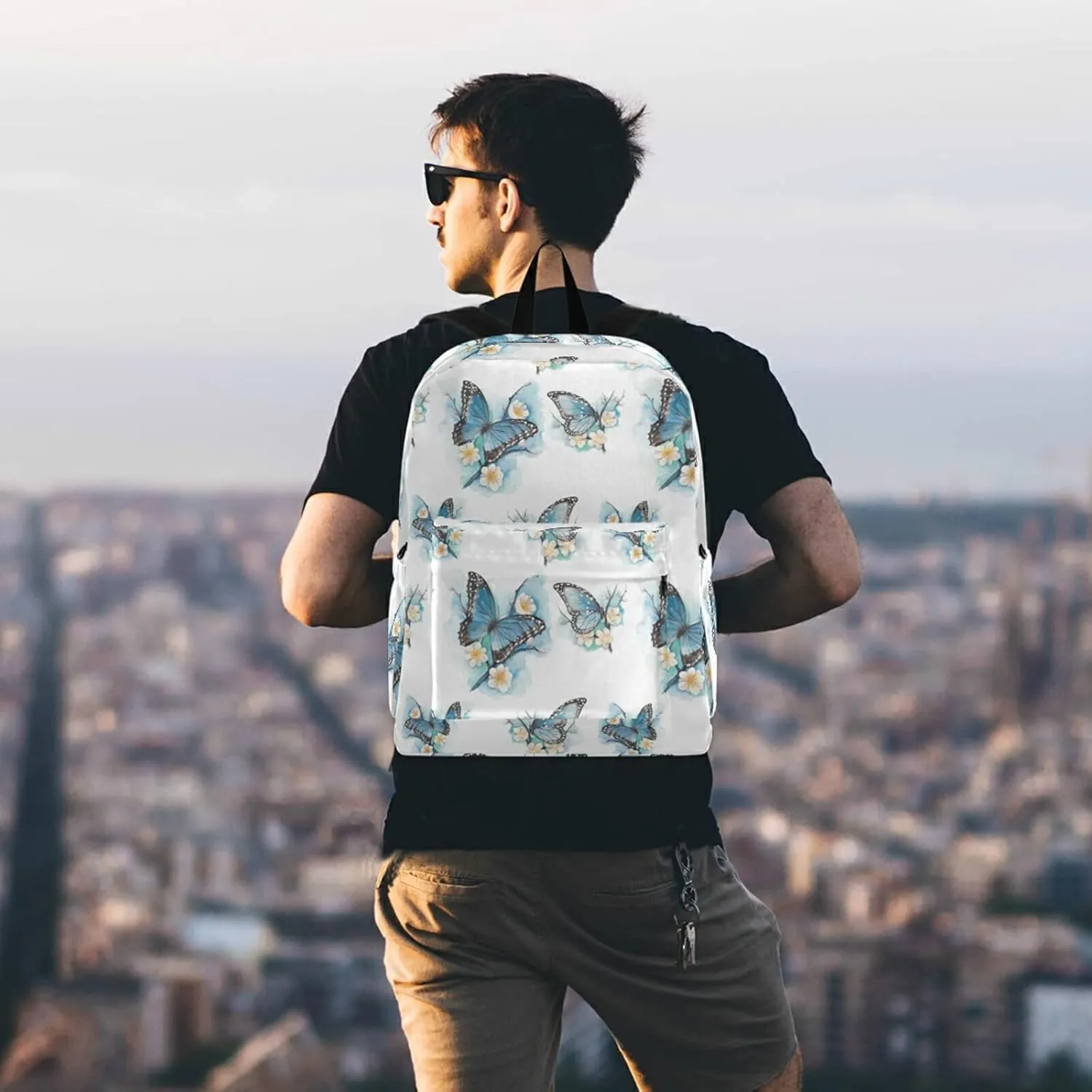 Beautiful Blue Butterfly Flowers Polyester Computer Backpack Large Daypack for Business Sport Travel School Bookbags