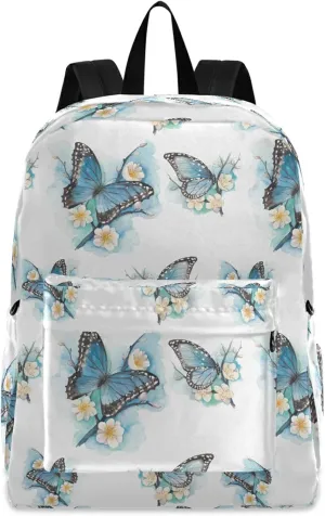 Beautiful Blue Butterfly Flowers Polyester Computer Backpack Large Daypack for Business Sport Travel School Bookbags