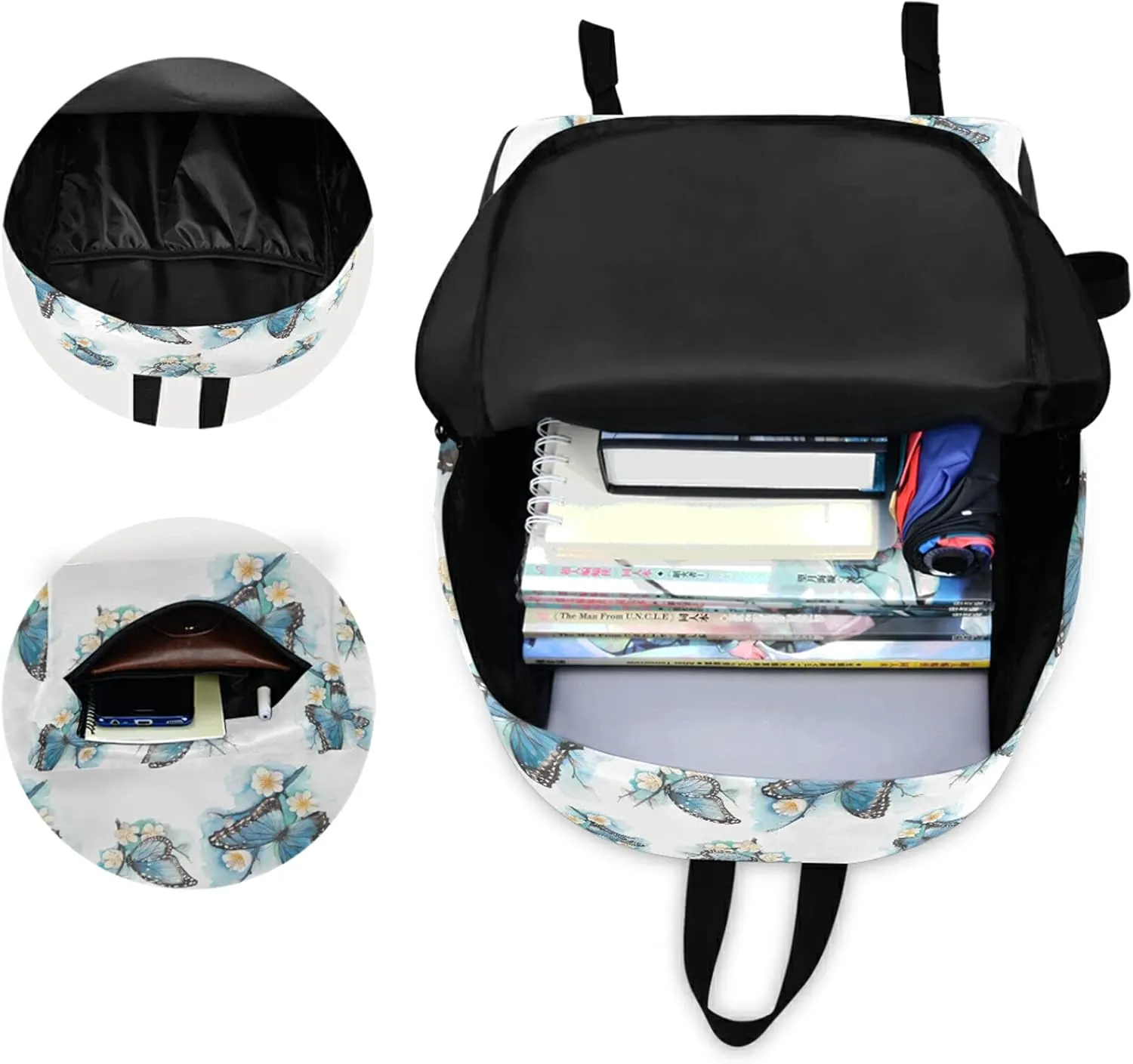Beautiful Blue Butterfly Flowers Polyester Computer Backpack Large Daypack for Business Sport Travel School Bookbags