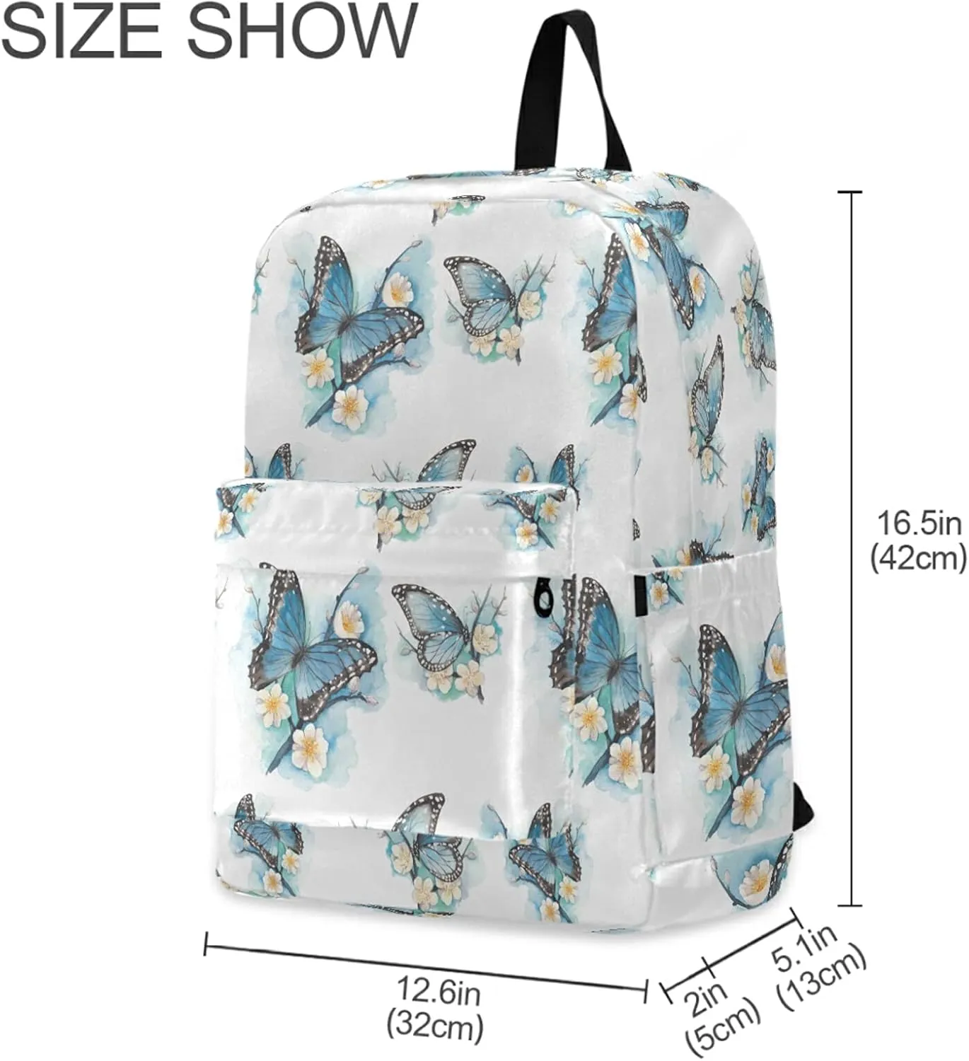 Beautiful Blue Butterfly Flowers Polyester Computer Backpack Large Daypack for Business Sport Travel School Bookbags