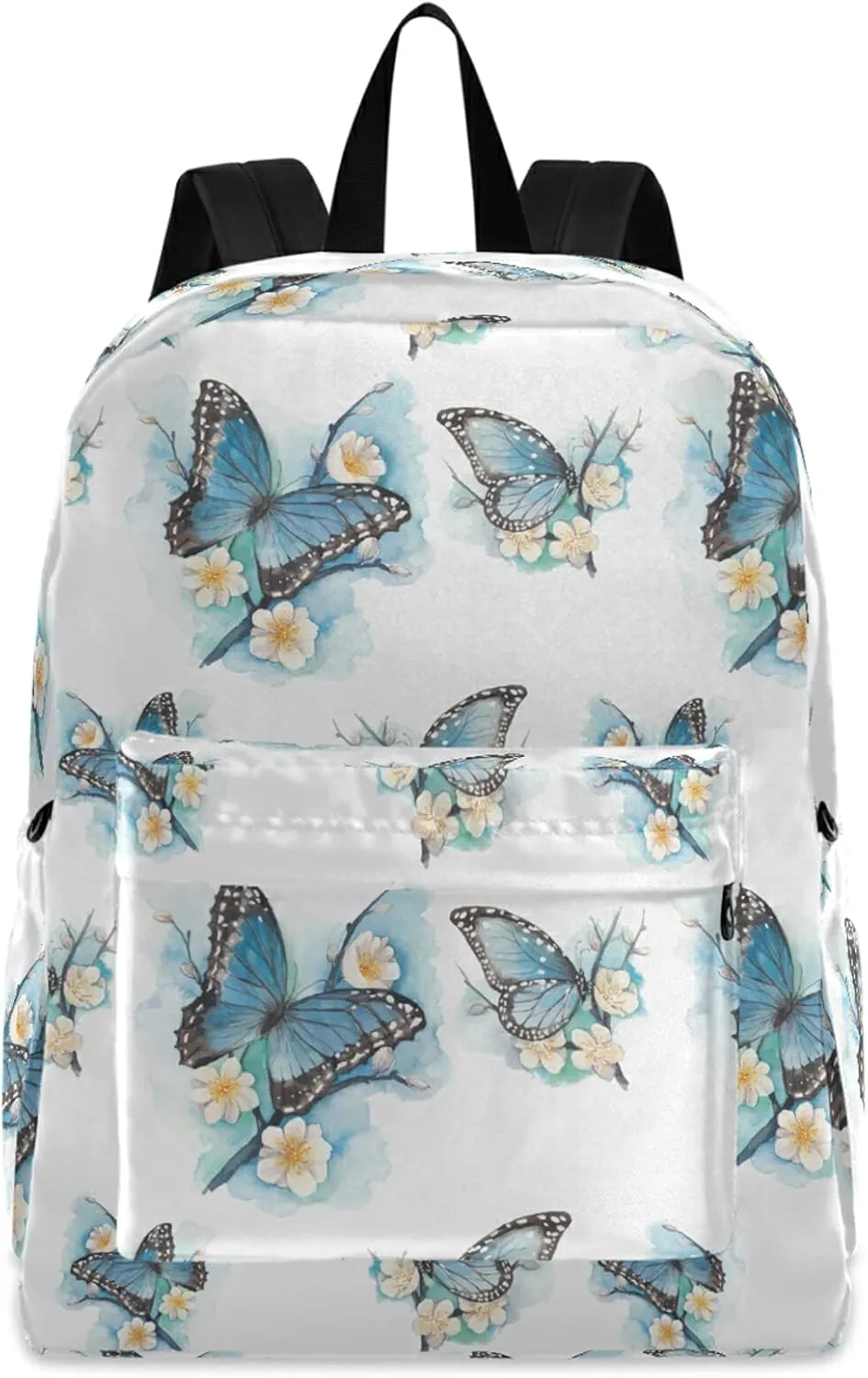 Beautiful Blue Butterfly Flowers Polyester Computer Backpack Large Daypack for Business Sport Travel School Bookbags
