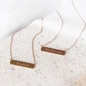 Becka - Stainless Steel Engraved Bar Necklace