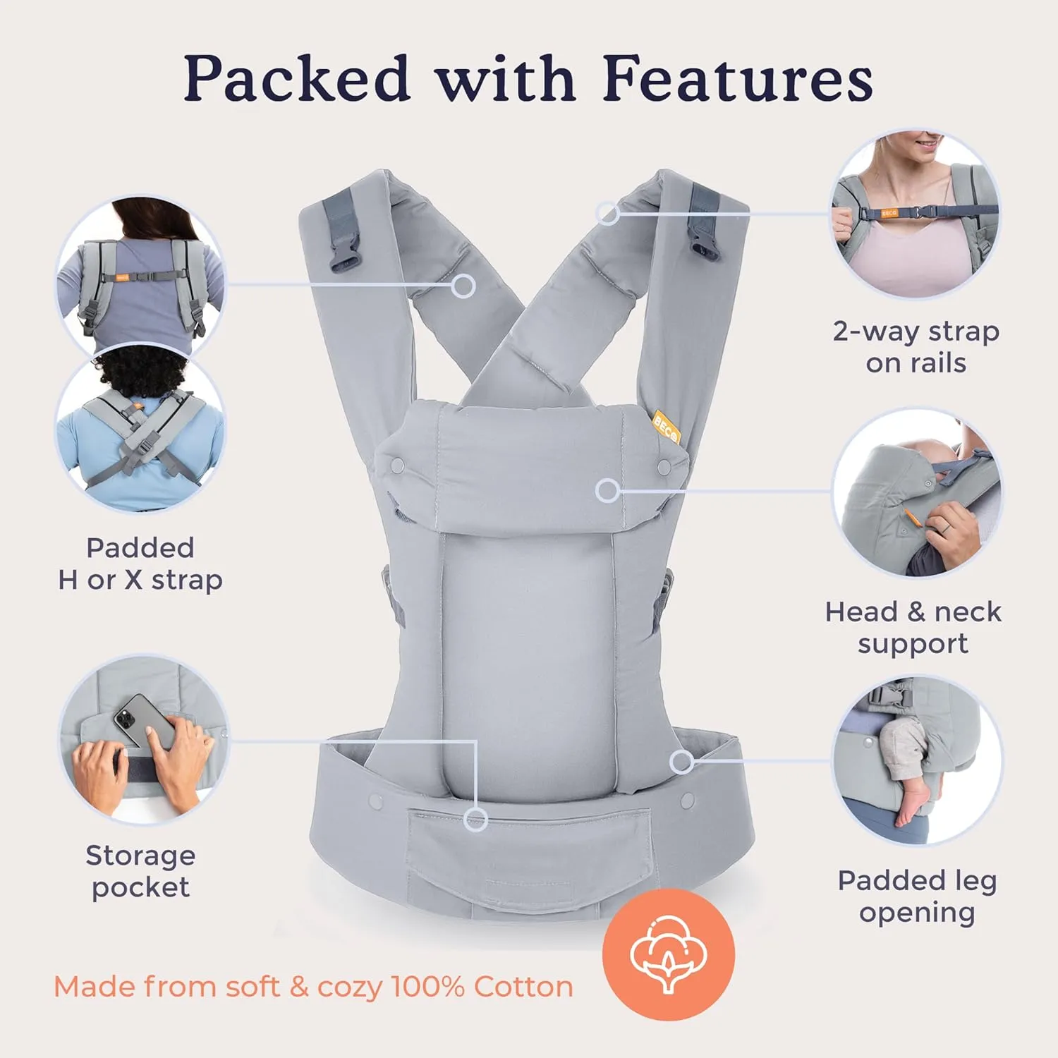 Beco Baby Carrier Gemini Newborn to Toddler-Front, Back and Hip Seat Carrier,Baby Carrier Backpack & Baby Front Carrier with Adjustable Seat,Ergonomic Baby Holder 7-35lbs (Grey)