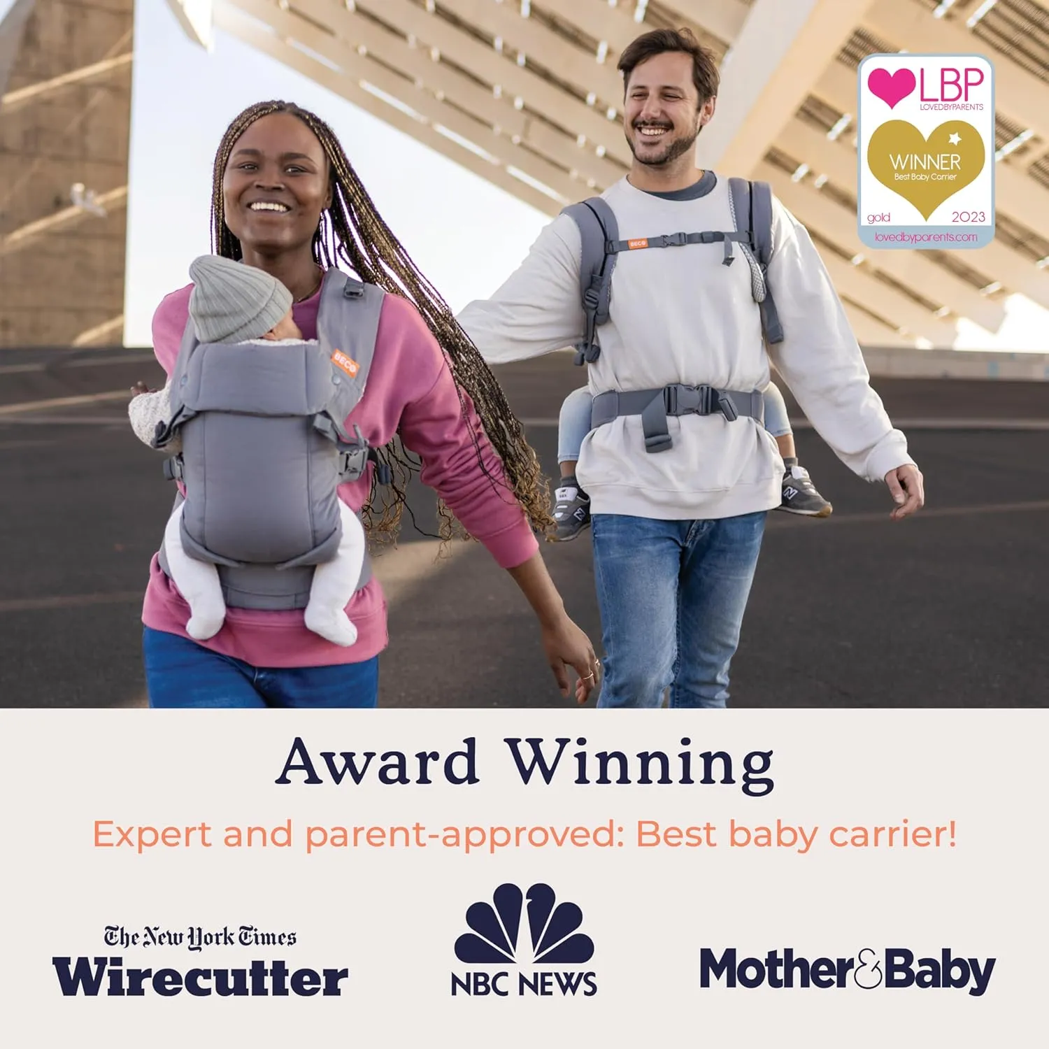 Beco Gemini Baby Carrier Newborn to Toddler - Front, Back and Hip Seat Carrier, Baby Carrier Backpack & Baby Front Carrier with Adjustable Seat, Ergonomic Baby Holder Carrier 7-35lbs (Ecru)
