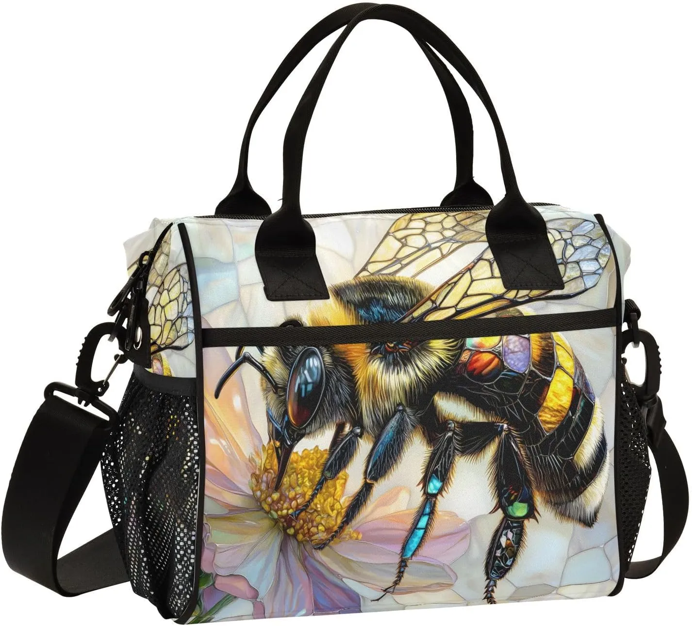 Bees Collecting Nectar Large Lunch Box for Men Women Adults Insulated Lunch Bag Cooler Bag with Adjustable Shoulder Strap for Work Picnic Travel1475