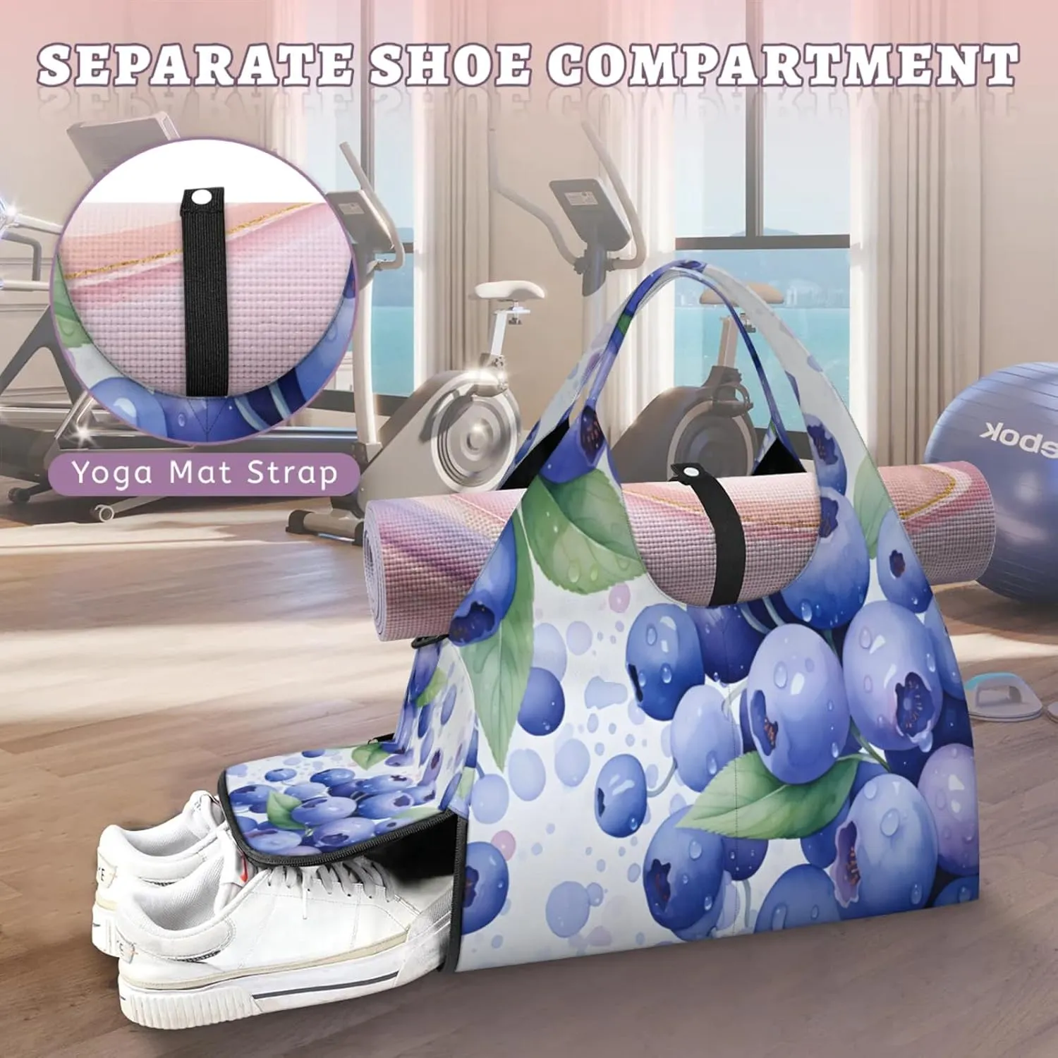 Berry Juiciness Waterproof Gym Bag for Men Women, Sports Duffel Bag with Shoe Compartment Yoga Mat Holder, Portable Large Travel Bag for Fitness, Camping, Weekend Trips