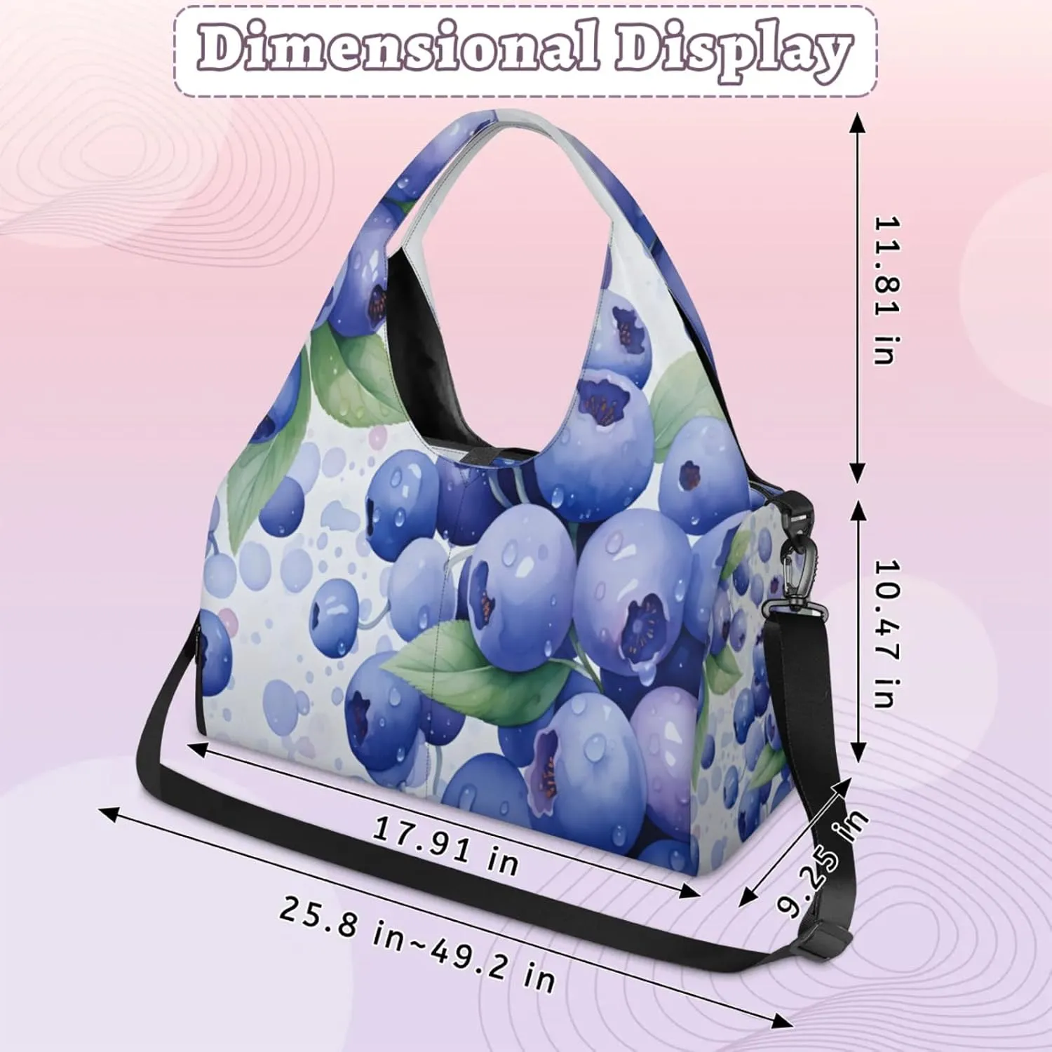 Berry Juiciness Waterproof Gym Bag for Men Women, Sports Duffel Bag with Shoe Compartment Yoga Mat Holder, Portable Large Travel Bag for Fitness, Camping, Weekend Trips