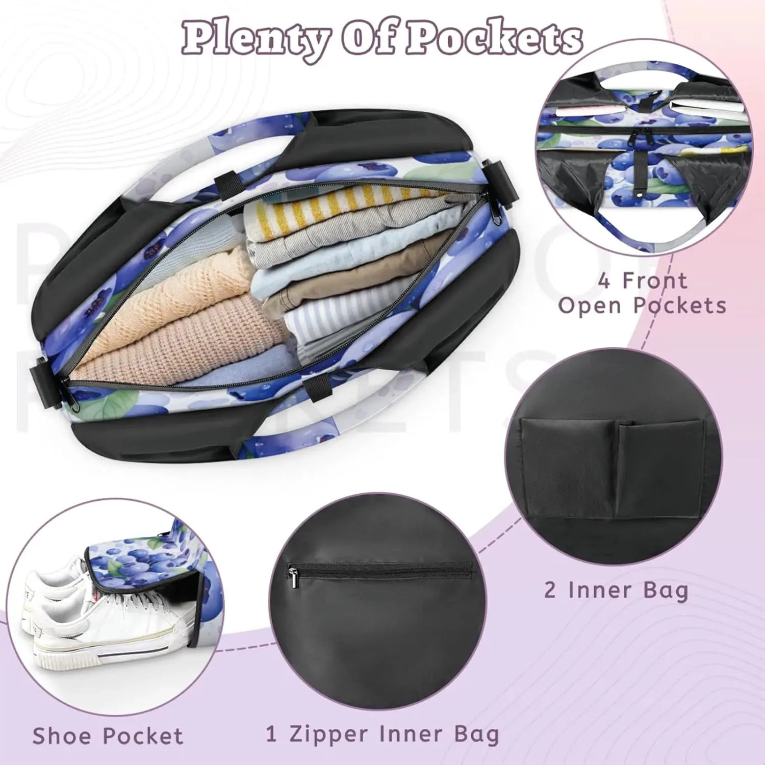 Berry Juiciness Waterproof Gym Bag for Men Women, Sports Duffel Bag with Shoe Compartment Yoga Mat Holder, Portable Large Travel Bag for Fitness, Camping, Weekend Trips