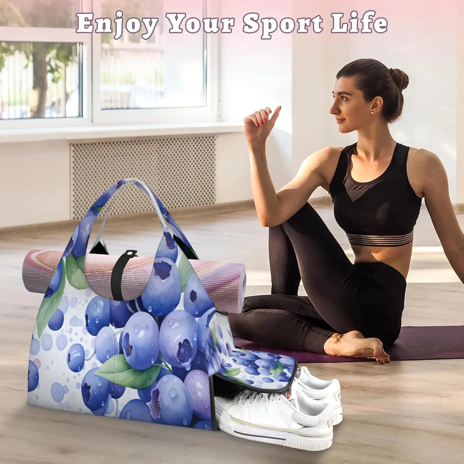 Berry Juiciness Waterproof Gym Bag for Men Women, Sports Duffel Bag with Shoe Compartment Yoga Mat Holder, Portable Large Travel Bag for Fitness, Camping, Weekend Trips