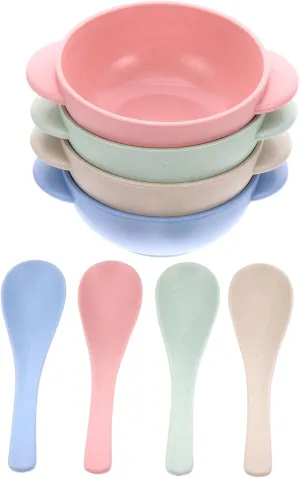 BESPORTBLE Safe Baby Bowl Spoon Set Wheat and Girls Feeding Bowl Toddlers Handles Break Resistant