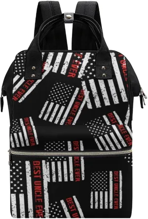 Best Uncle Ever Red Line USA Flag Diaper Bag Backpack Multifunction Travel Backpack Large Capacity Waterproof Mommy Bag