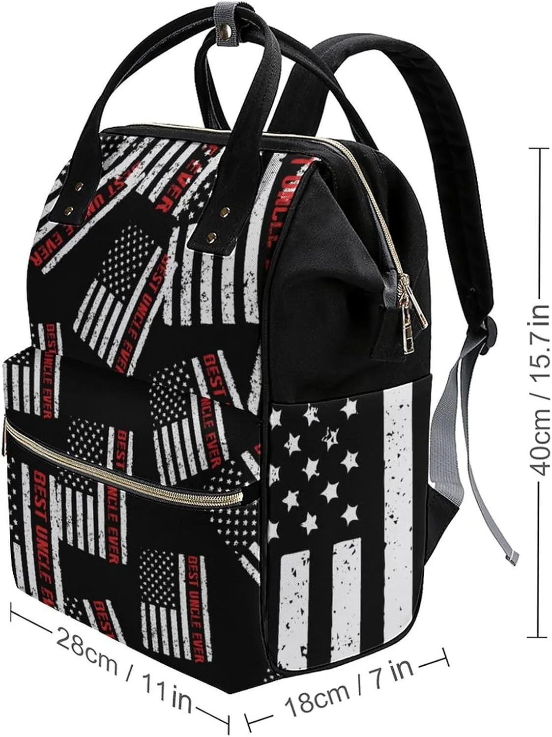 Best Uncle Ever Red Line USA Flag Diaper Bag Backpack Multifunction Travel Backpack Large Capacity Waterproof Mommy Bag