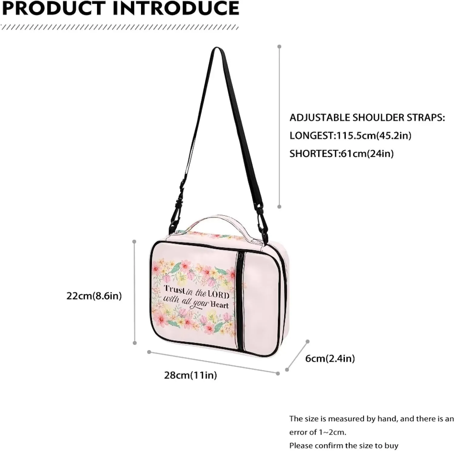 Bible Cover Crossbody Bible Bag for Women Girls Pink Verse Portable Carrying Case with Adjustable Strap Waterproof Bible Tote Bag Lightweight Travel Work Accessory