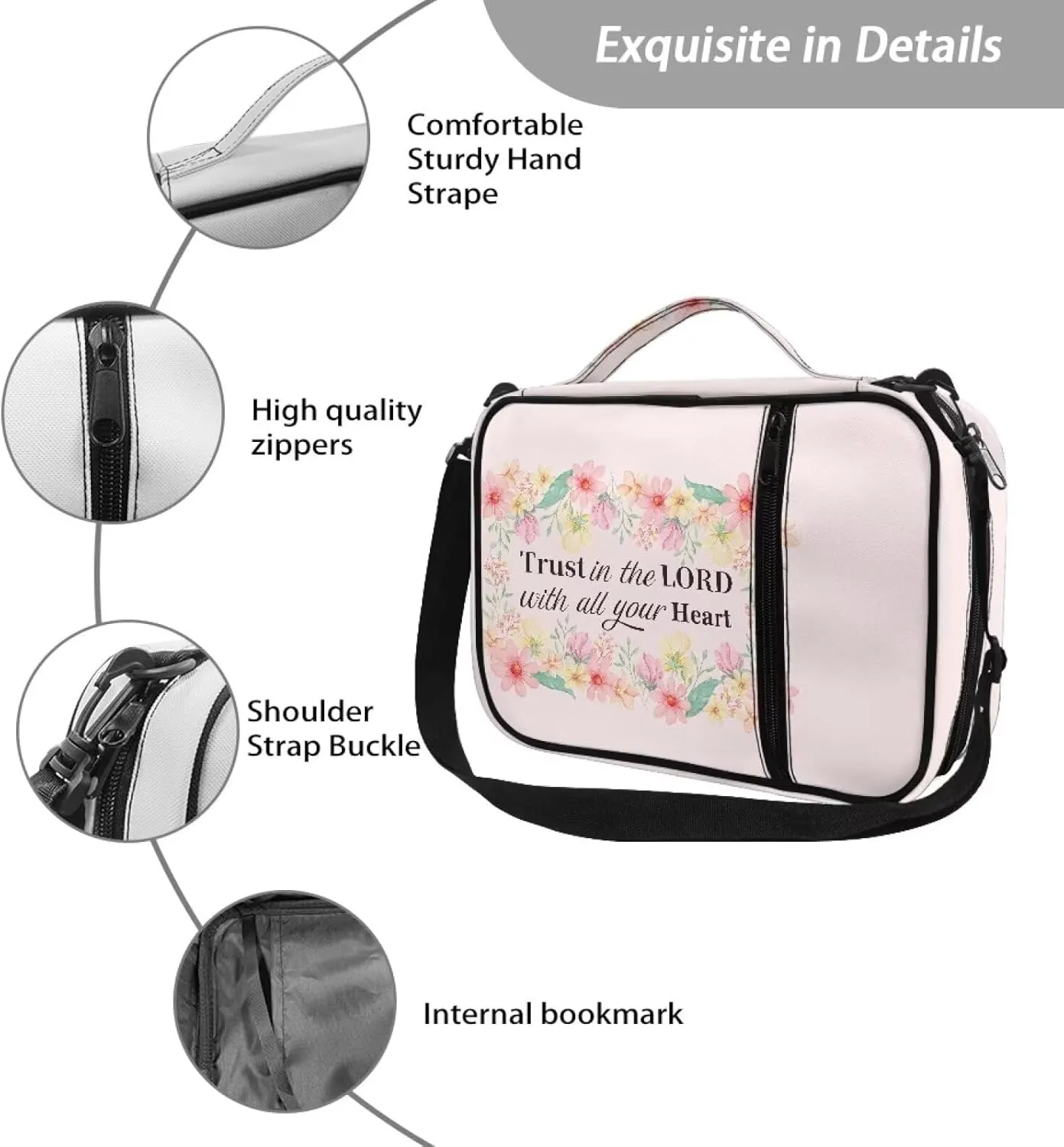 Bible Cover Crossbody Bible Bag for Women Girls Pink Verse Portable Carrying Case with Adjustable Strap Waterproof Bible Tote Bag Lightweight Travel Work Accessory