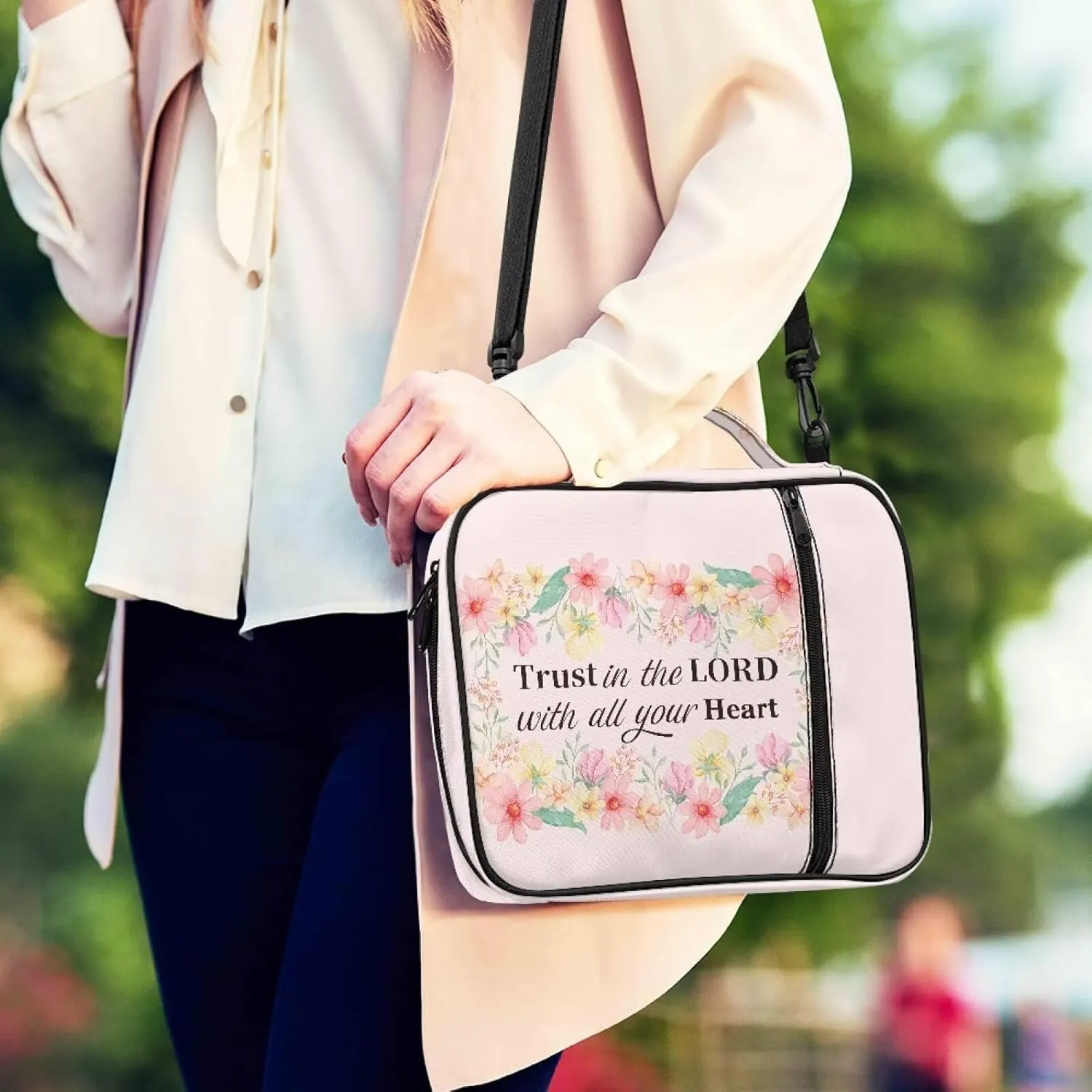 Bible Cover Crossbody Bible Bag for Women Girls Pink Verse Portable Carrying Case with Adjustable Strap Waterproof Bible Tote Bag Lightweight Travel Work Accessory