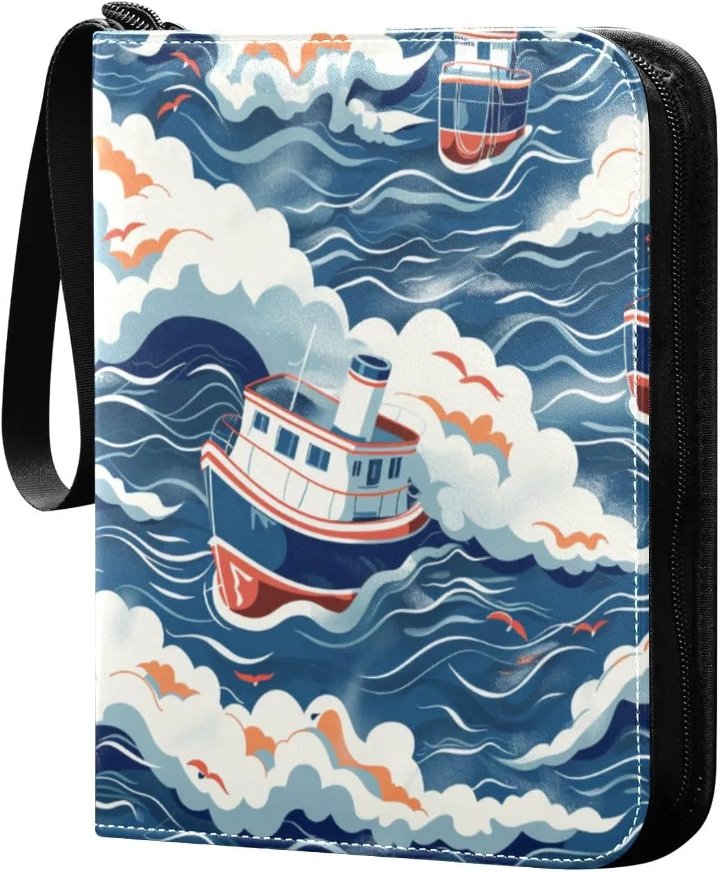 Big Wave and Cruise Ships 4 Pocket Card Binder Trading Card Binder Portable Cards Collection Book with Zipper