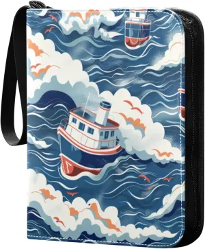 Big Wave and Cruise Ships 4 Pocket Card Binder Trading Card Binder Portable Cards Collection Book with Zipper
