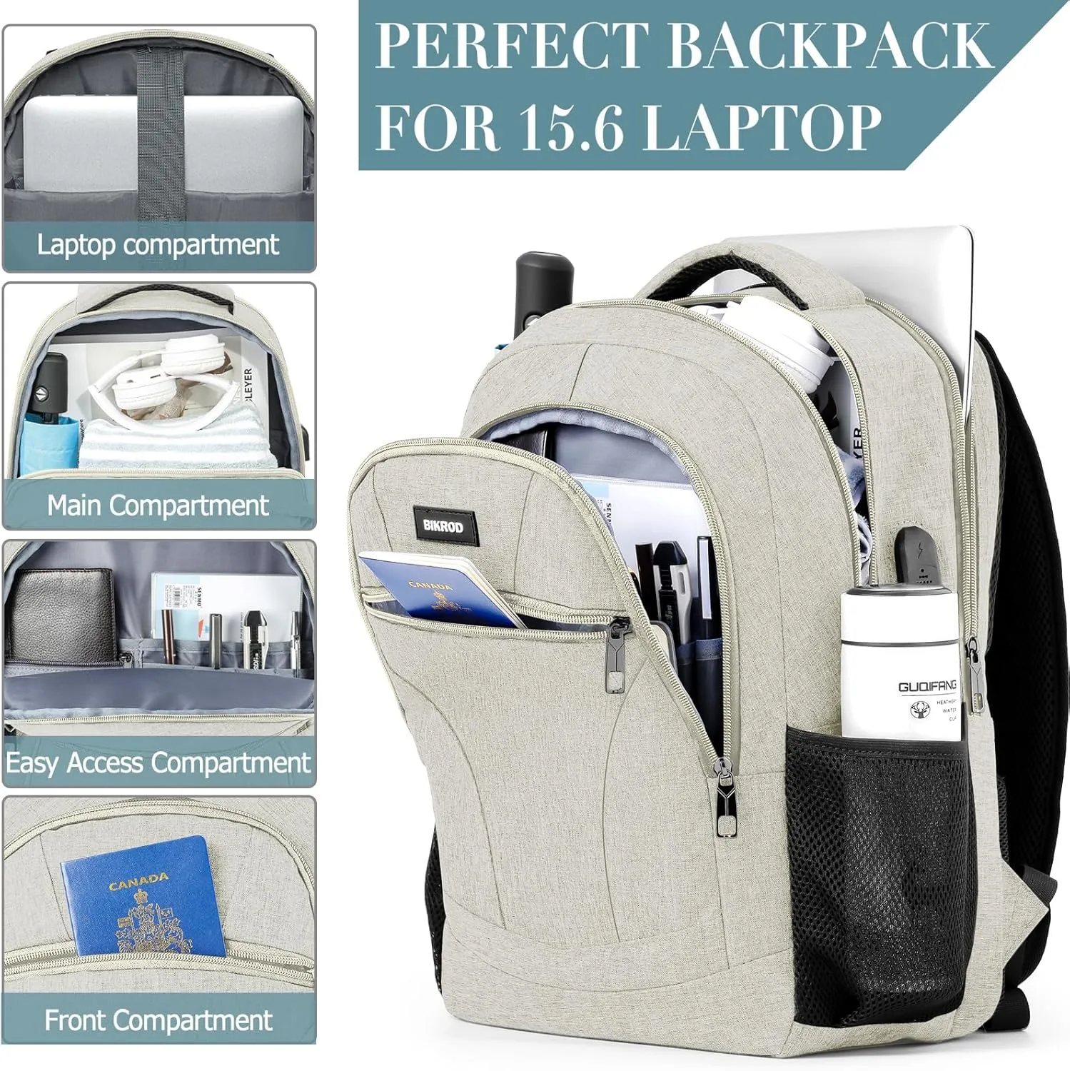 BIKROD Backpack for Boys Men, School Backpack for Teens Girls, Lightweight Casual High School Bookbag, Daily-use Travel Laptop Backpack with USB Charging Port Fits 15.6 Inch Notebook