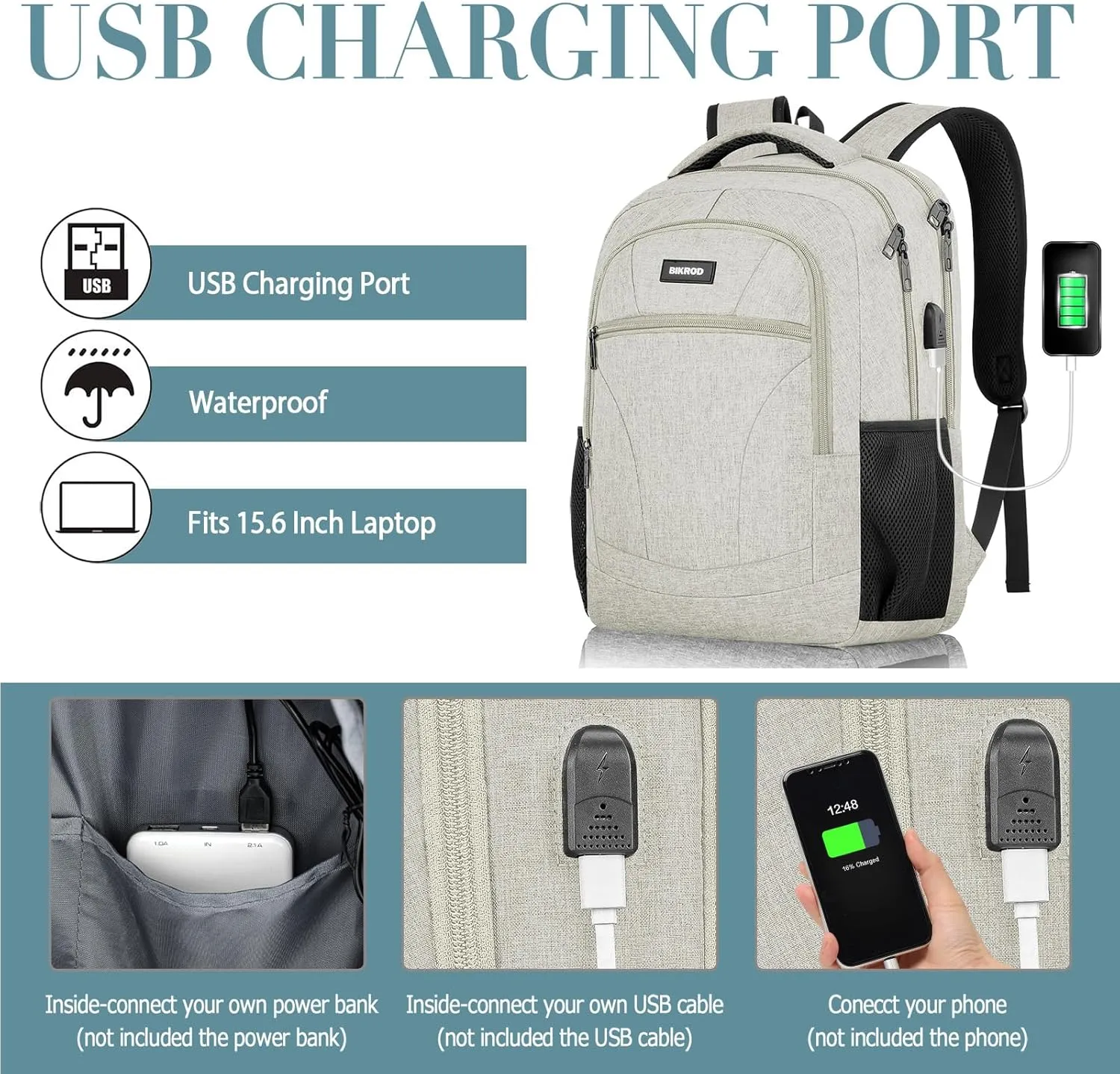 BIKROD Backpack for Boys Men, School Backpack for Teens Girls, Lightweight Casual High School Bookbag, Daily-use Travel Laptop Backpack with USB Charging Port Fits 15.6 Inch Notebook