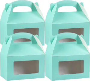 Bio Tek 6 x 3.5 x 3.5 Inch Gable Boxes For Party Favors, 25 Attractive Gift Boxes - Clear PET Window, With Built-In Handle, Turquoise Paper Barn Boxes, Disposable,
