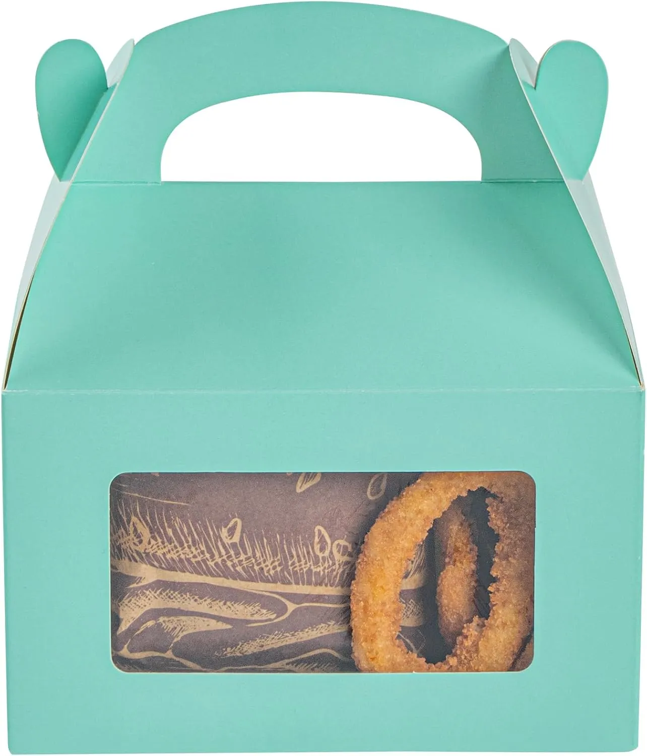 Bio Tek 6 x 3.5 x 3.5 Inch Gable Boxes For Party Favors, 25 Attractive Gift Boxes - Clear PET Window, With Built-In Handle, Turquoise Paper Barn Boxes, Disposable,