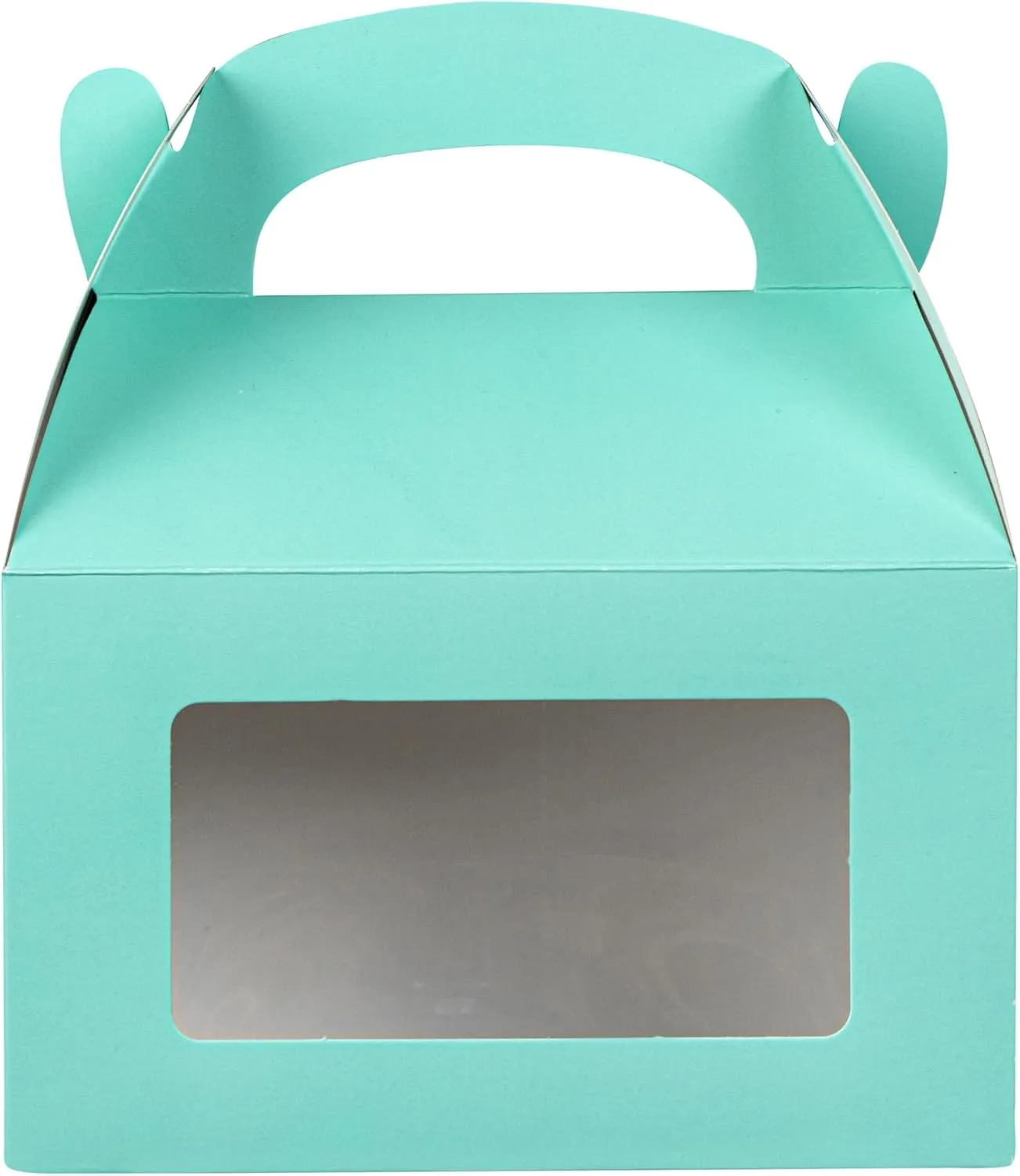 Bio Tek 6 x 3.5 x 3.5 Inch Gable Boxes For Party Favors, 25 Attractive Gift Boxes - Clear PET Window, With Built-In Handle, Turquoise Paper Barn Boxes, Disposable,